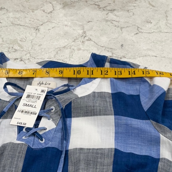 Style & co lace up shirt deep cobalt size S - Picture 9 of 11